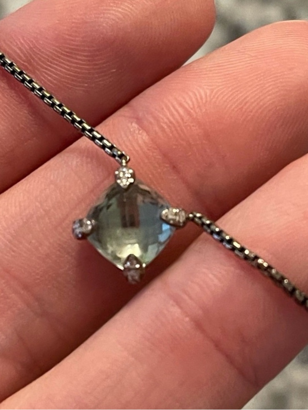 David Yurman Sterling, Diamond and Prasiolite Cushion-Cut Gemstone 16โ necklace.